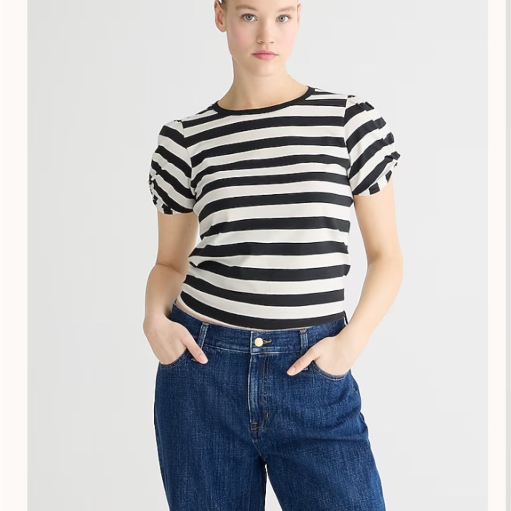 J. Crew Black and White Striped Short Sleeve Tee